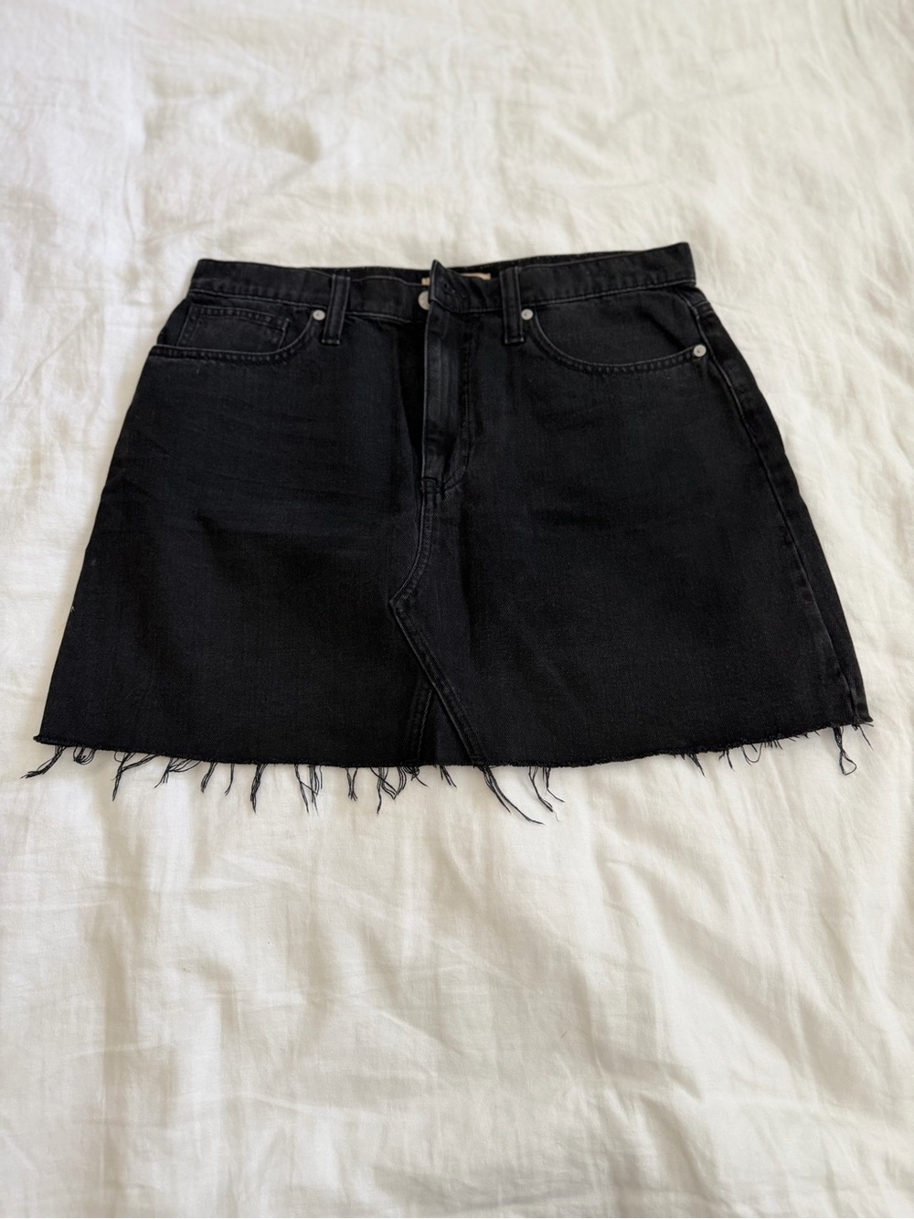 Madewell Black Frayed Denim Mini Skirt